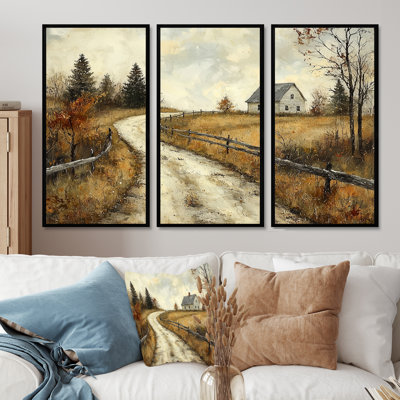 Green Autumn Country Road II - Farmhouse Wall Decor Set