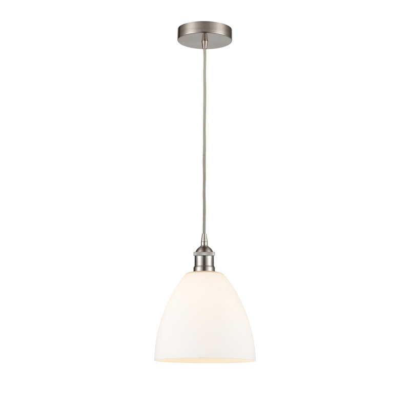Luminaire suspendu conique à 1 lumière Bluford, Blanc mat, H 12,25 po x l 9 po x P 9 po, Nickel satiné brossé