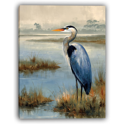 «Harbor Mist Heron», art mural sur toile tendue