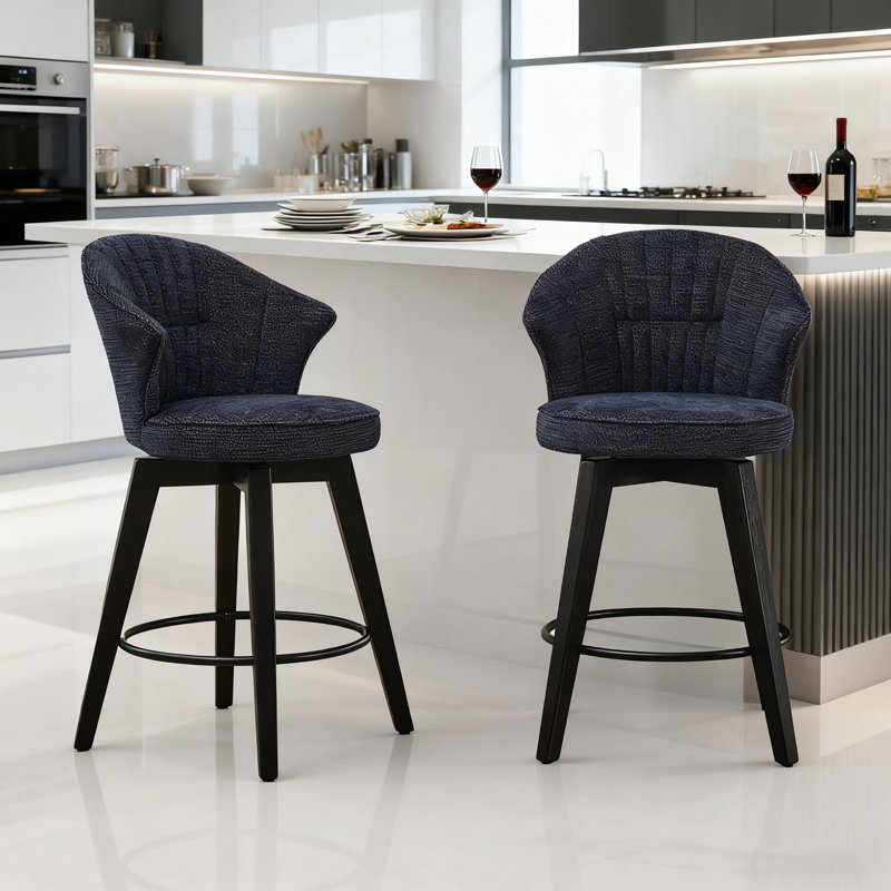 Set of 2 Wingback Swivel Bar Stools - 25" Counter Height Adjustable Stools with Solid Wood Legs & Stain-Resistant Chenille Upholstery for Kitchen Island, Home Bar