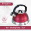Buckingham Retro Whistling Kettle Red Stainless Steel 3 Litres