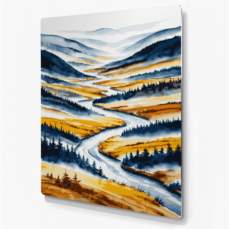 Aquarelle paysage 62, art mural en métal beige, H 14 po x l 11 po