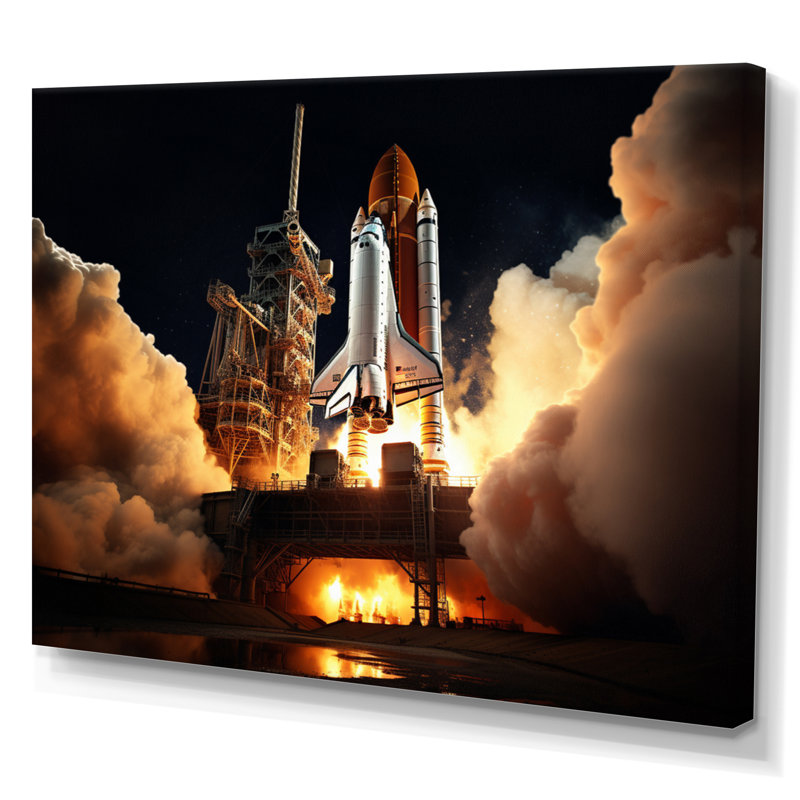 Space Shuttle Captivating Night Launch II - Space Shuttle Canvas Art Print, H 24 po x l 32 po x P 1 po, Toile tendue
