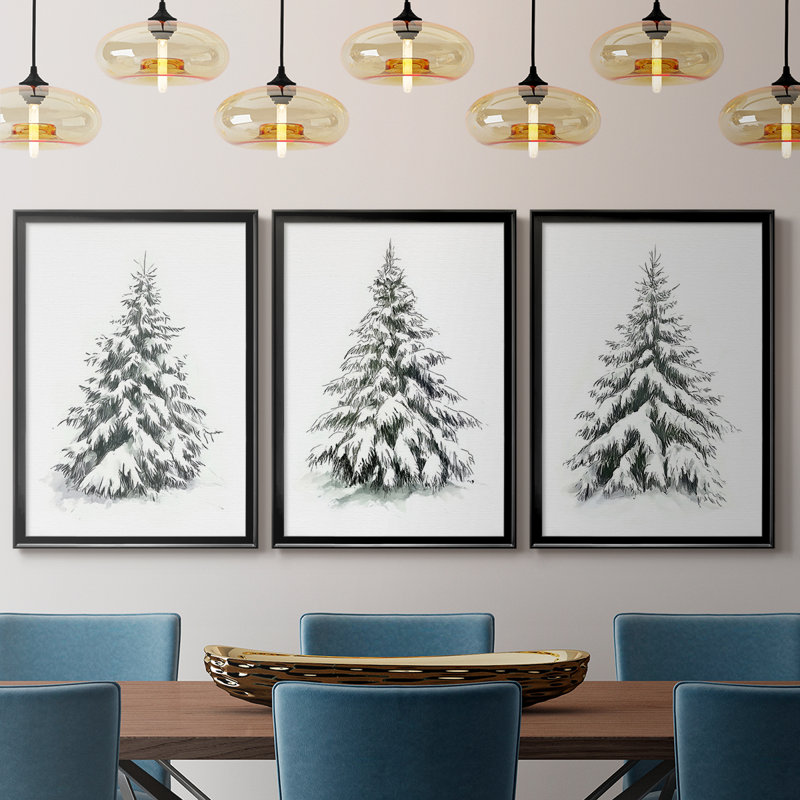 Christmas Holiday Art VI - Toile tendue avec châssis sur mesure - 3 pièces, H 19 po x l 45 po, Noir, noir, noir, noir
