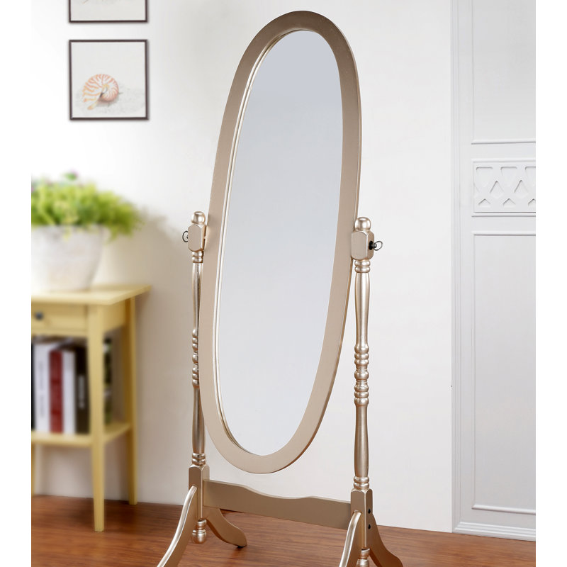 Traditional Queen Anna Style Wood Floor Cheval Mirror, Gold Finish