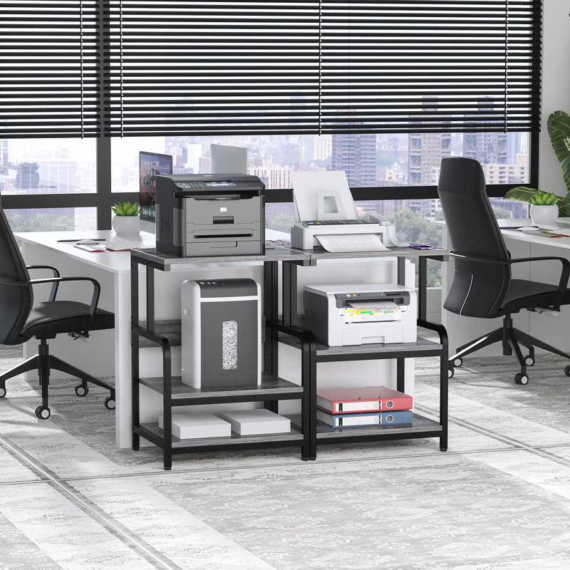 30.3'' H x 23.6'' W Printer Stand with Charging Station And Wheels, Grey Wood