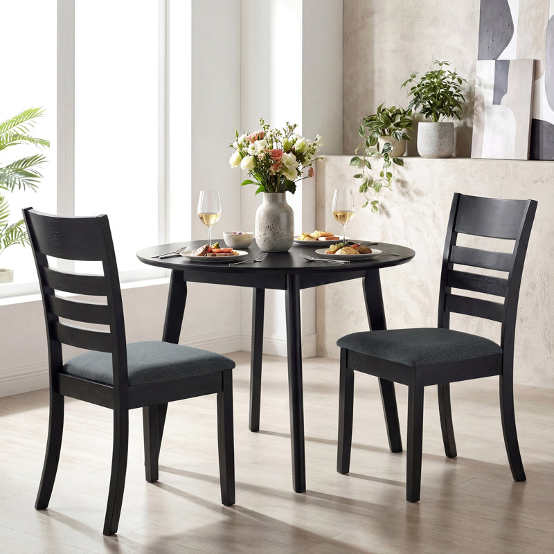 Ensemble de 2 chaises en bois avec structure en bois d'hévéa, dossier à lattes courbé gris foncé, 2, Noir ; gris