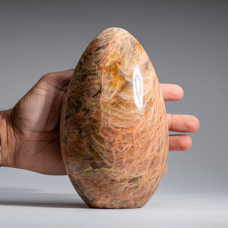 Genuine Polished Peach Moonstone Freeform from Madagascar (3.7 Lbs), 7" H x 4.5" W x 3" D