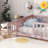 Twin Size Floor Bed With Fence And Door,Rubber Wood Floor Bed With Safety Guardrails,Pink-956233495-956233499