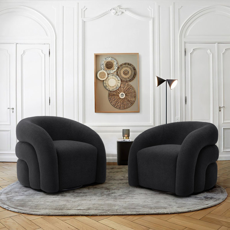 Aunna Upholstered Modern-style Swivel Barrel Accent Chair Full Assembled, Black Polyester 