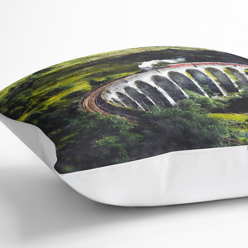 Steam Train in Scotland Abstract Cushion with Filling, 55cm H x 55cm W x 20cm D, White