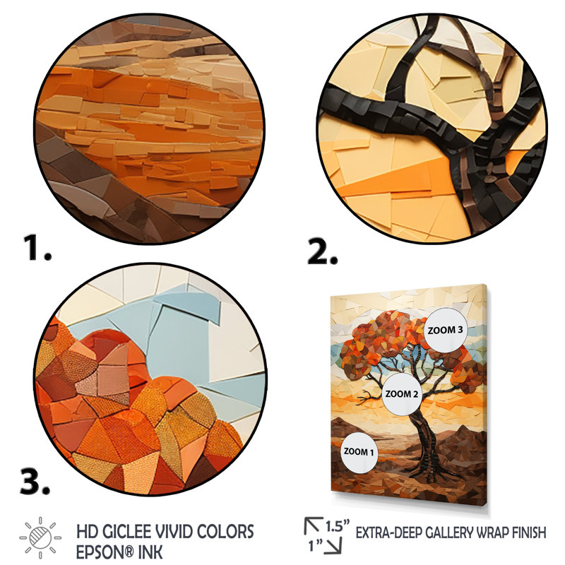 Cubiste, paysage africain 1 - arbre, art mural africain, Cadre photo noir simple, H 20 po x l 12 po x P 1 po