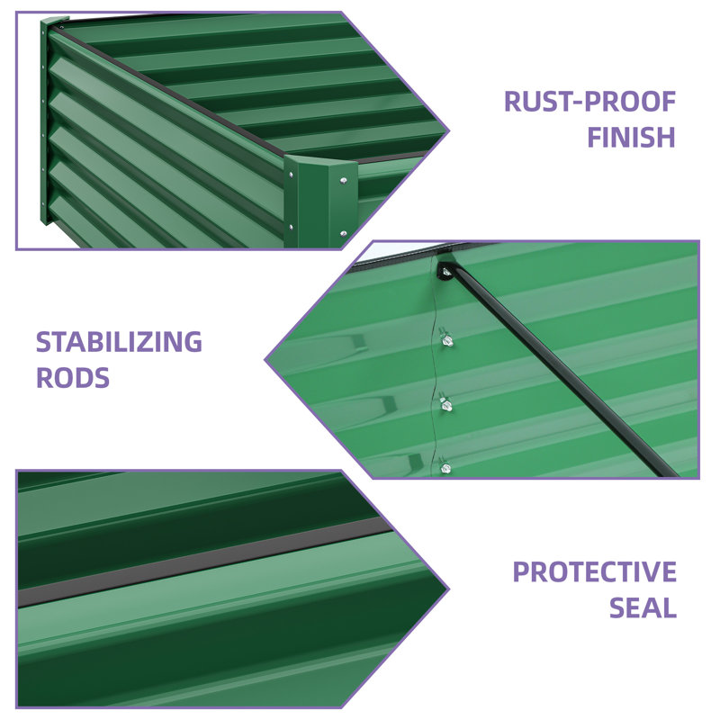  Green Metal Raised Garden Bed, 18" H x 96" W x 48" D