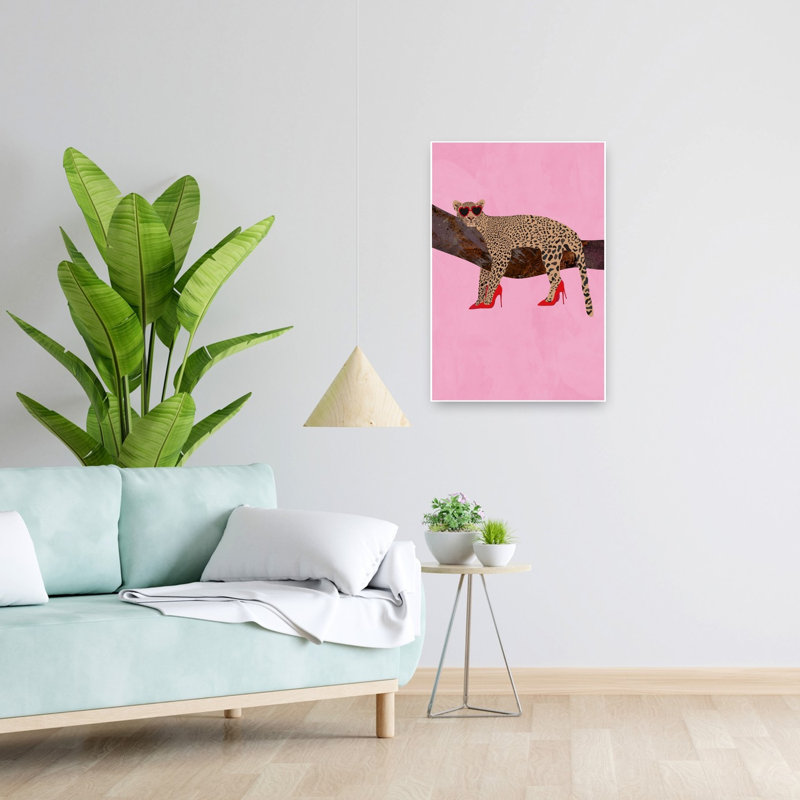 «Chic Leopard In Heels Modern Playful Abstract Cat Animal Tree», reproduction d'art murale, 24" H x 16" W