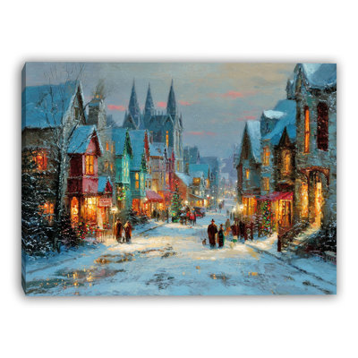 Old Town Holiday Street - Wrapped Canvas Wall Art