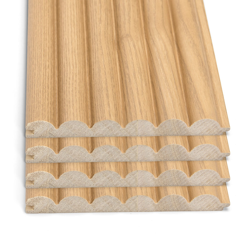 4PCS 103,94 "x 5,71" Panneaux muraux en bois demi-cercle cannelé, panneau mural 3D pour décoration murale intérieure (16,48 pieds carrés / Caisse)