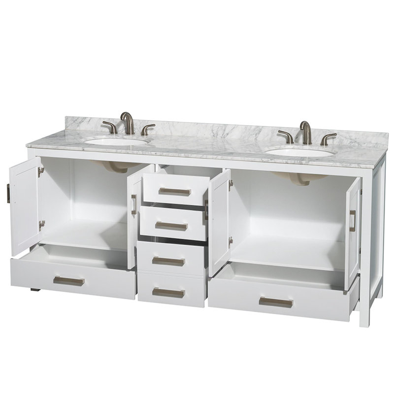 Sheffield 80" Double Bathroom Vanity Set, White Carrera, White