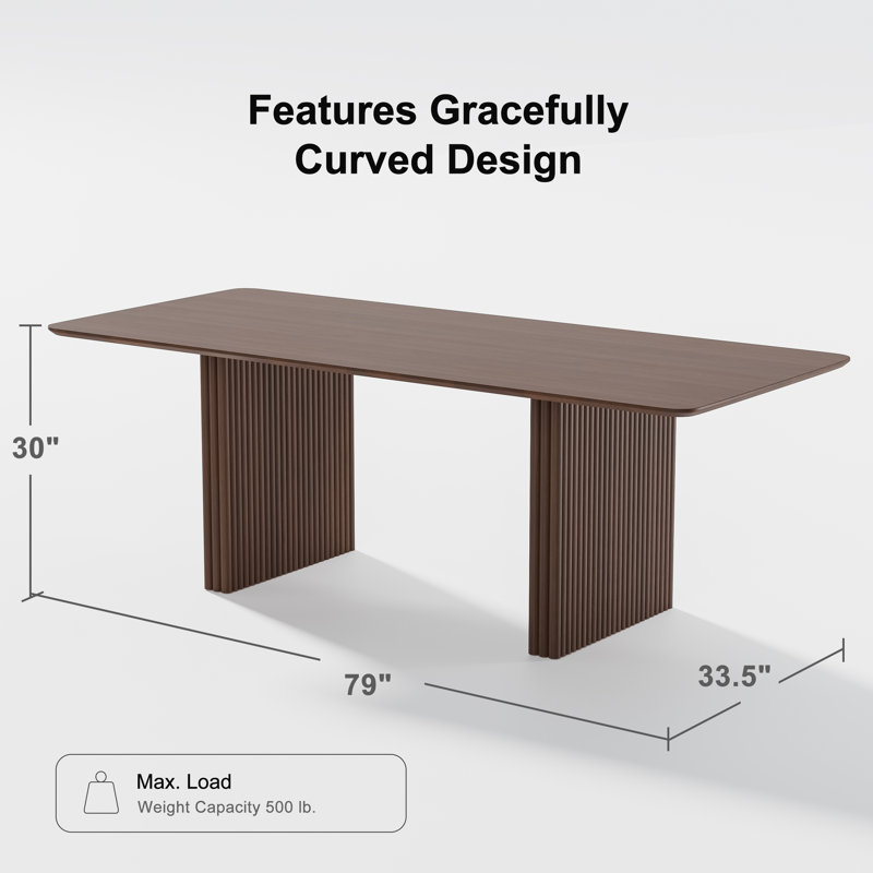 Maitilde Rectangular 30"H Wood Dining Table, 30"H x 79"L x 33.5"W, Walnut