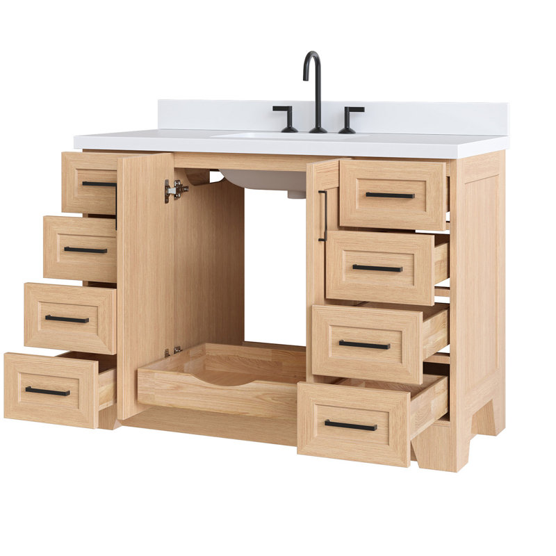 Freitas 48'' Solid Wood Single Bathroom Vanity, White, Rectangle, White Quartz
