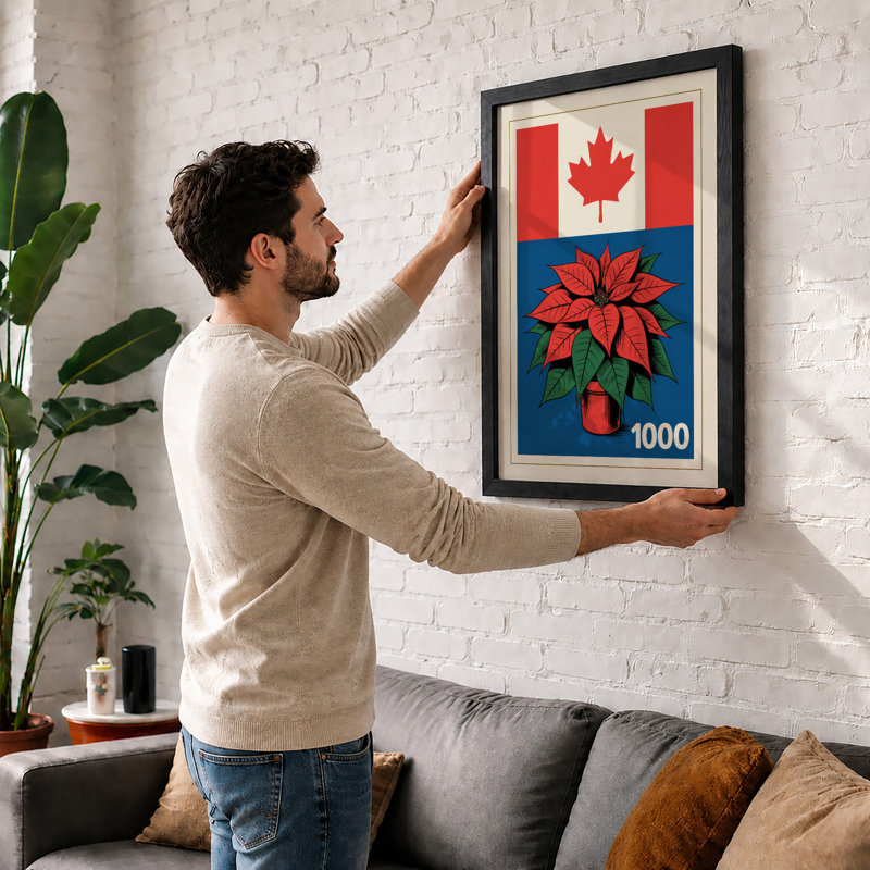 Maple Leaf & Poinsettia Modern - Print, A1 - 84.1 x 59.4 cm, Black