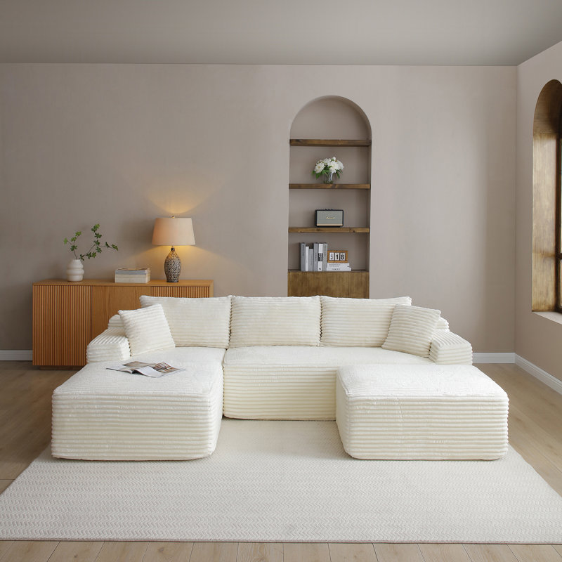 Canapé modulaire Cloud, aucun assemblage requis, Velours côtelé beige