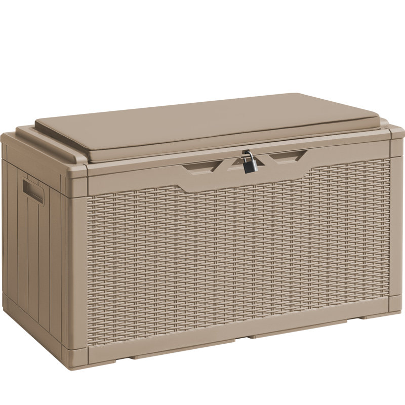 GUNJI 48'' W 102 Gallons Water Resistant Resin Lockable Deck Box, Tan