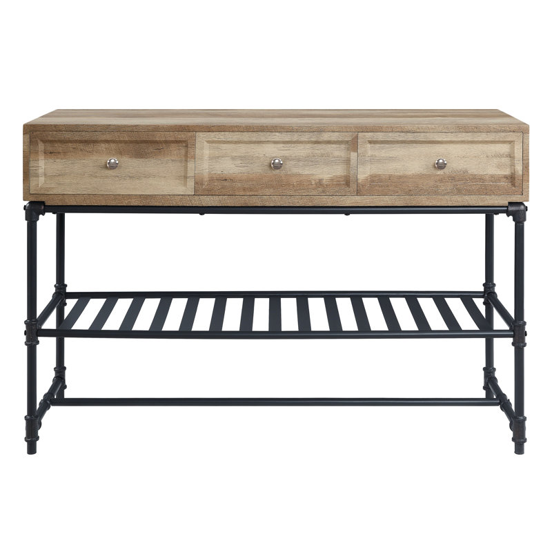 Élégante table avec placage de chêne et rangement pratique avec tablette élégante à tiroir fonctionnel gris sableux