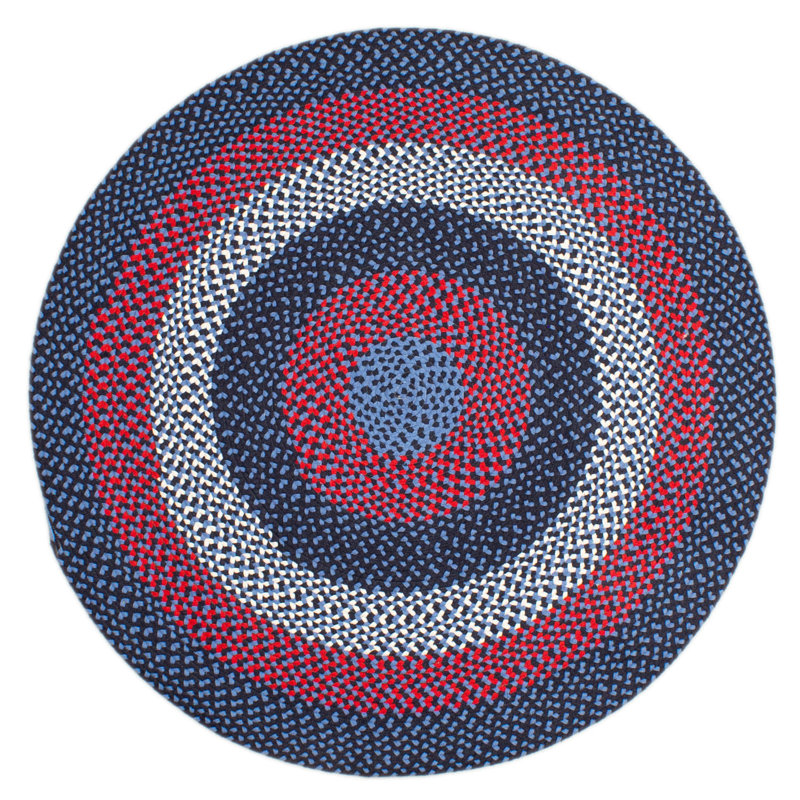 Tapis bleu / rouge en coton tressé Farmhouse, Rond 4 pi