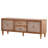 Rattan And Wood TV Stand With Storage, Mid Century Design For Modern And Boho Living Rooms, Spacious Media Console