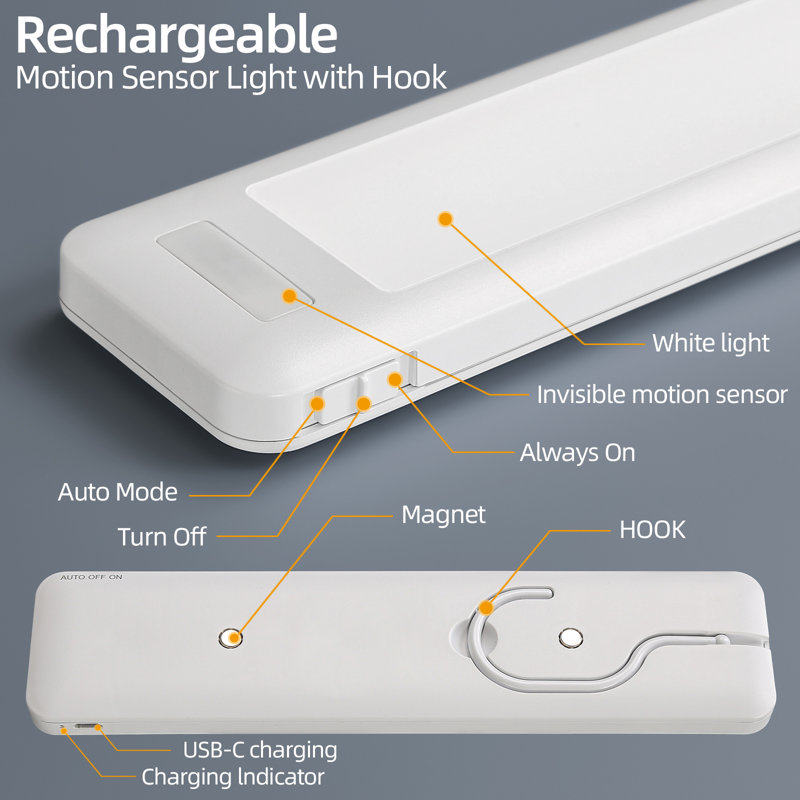 Ensemble de 2 barres lumineuses rechargeables de 7,8 pouces avec capteur de mouvement, Tiède