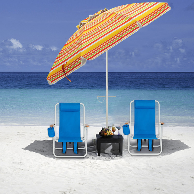 Parasol de plage 6,5 pi avec sac de transport, parasol d'extérieur avec ancre de sable et mécanisme d'inclinaison - orange