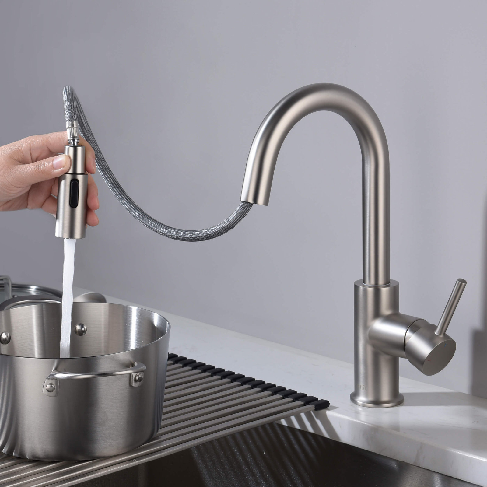 Luxe Pull-Down Kitchen Faucet with Accessories, Brushed Nickel
