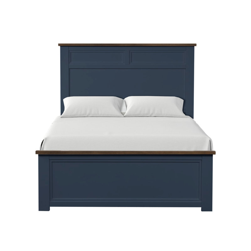 Lit en bois avec panneaux encastrés , Bleu, Plein
