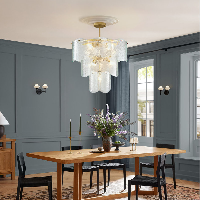 8 - Light Glass Dimmable Tiered Chandelier, Gold