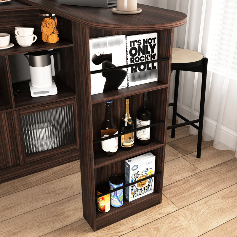 Bar noyer avec 6 compartiments de rangement et tablette rotative pour le salon