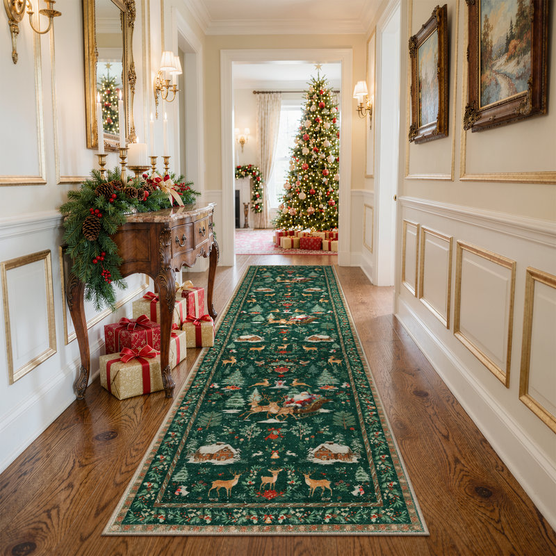 Tapis lavable Laurica Christmas Reindeer, Tapis de couloir 2 pi x 8 pi