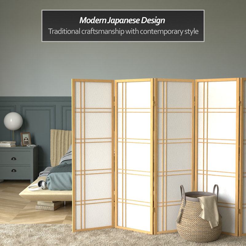 70.5" Tall Double Cross Shoji Panel Room Divider, Black, 3, 5 ft