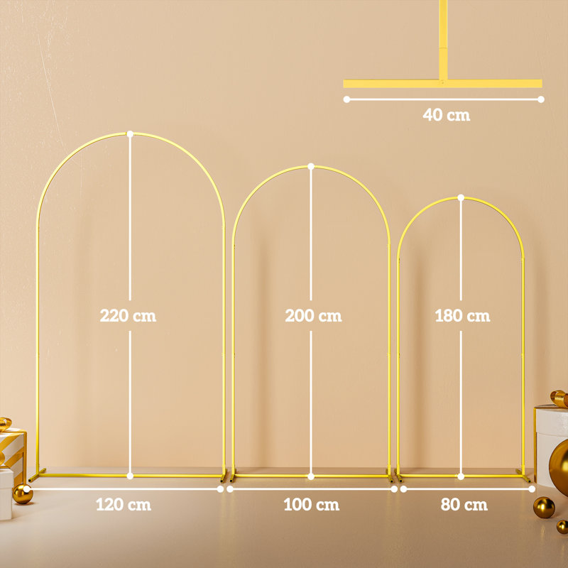Outsunny Set of 3 Wedding Arch Frame Set, 2.2/2/1.8 m, Gold Tone