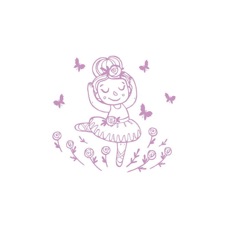 Décalcomanie murale ballerine avec papillons dessiné, Lilas