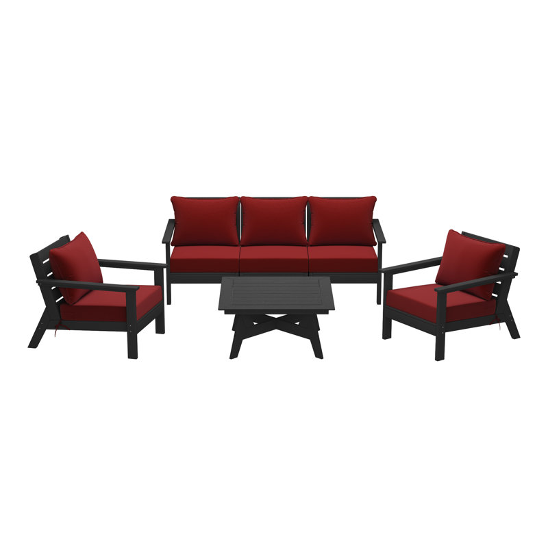6-Piece Deep Seating Set, Red, Black