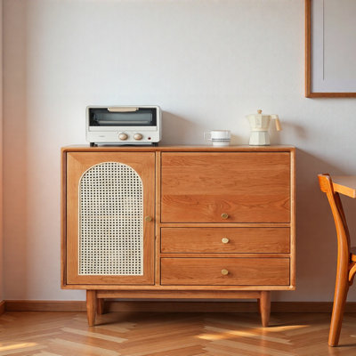 Japanese-Style Minimalist Rattan Accent Cabinet