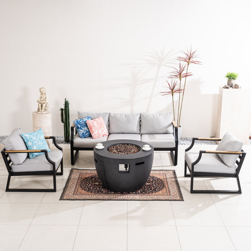 Ensemble de canapé d'extérieur moderne modulaire en aluminium avec table de foyer - Collection de sièges de patio extensibles 6 pièces