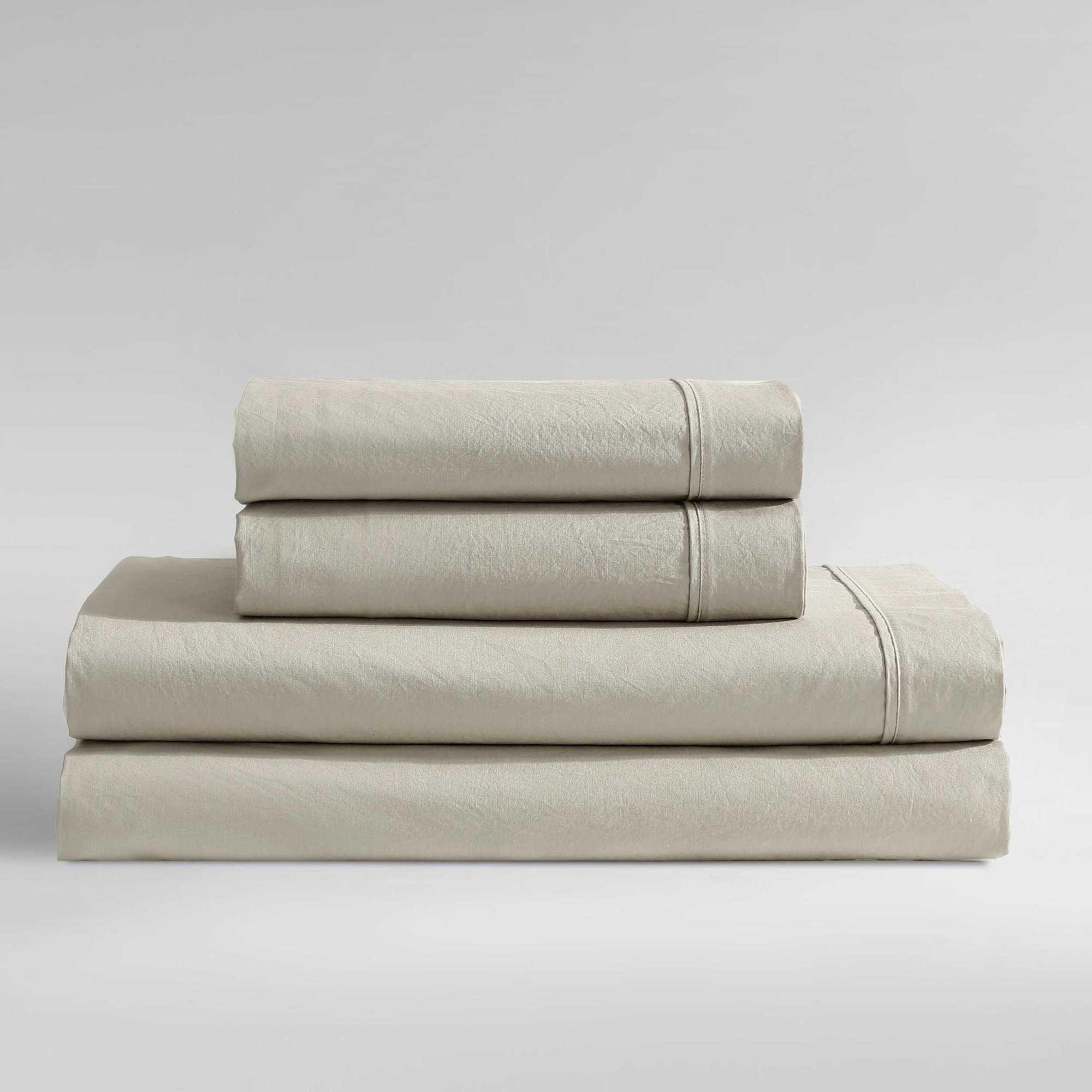 Calvin Klein Washed Cotton Percale Sheet Set, Gray, Queen Sheet Set with 2 Pillowcases