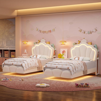 3-Piece Bedroom Sets, LED Headboard BED With Storage Shelf And Charging Port, 2 3-Drawer Nightstands With Charging Port