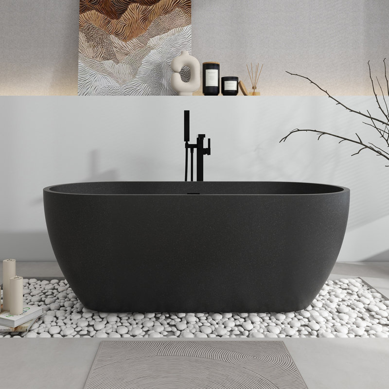 63'' X 31'' Freestanding Soaking Terrazzo Bathtub, Terrazzo Black