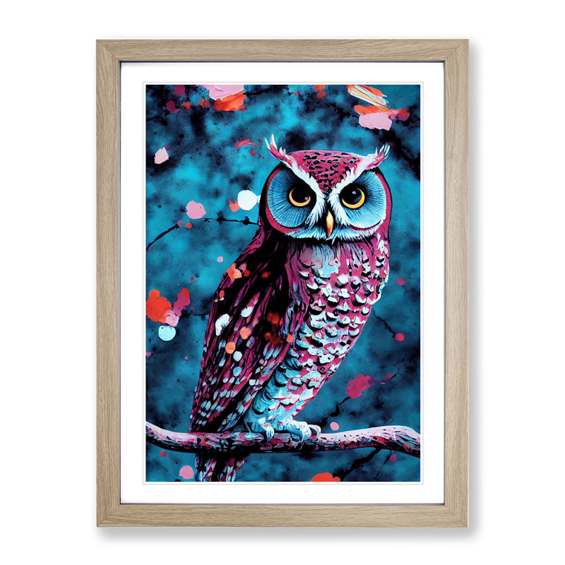 Owl In A Tree - Single Picture Frame Print, Oak, 34cm H x 25cm W x 2cm D