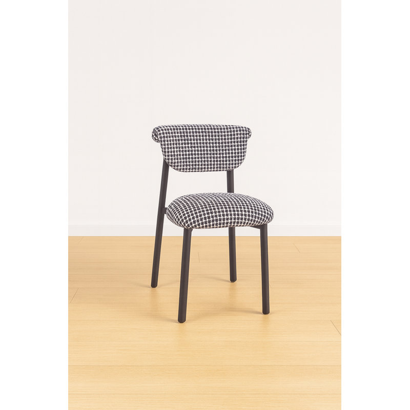 Houndstooth Upholstered Wood-look Metal Frame 2pc Dining Chairs, Black, Black