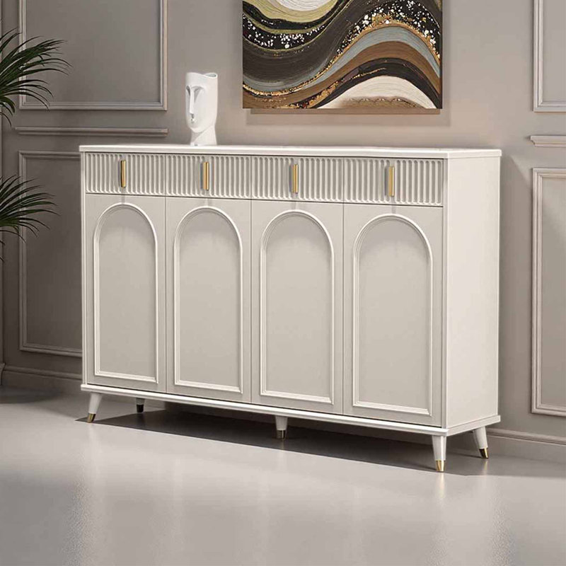 French style home storage shoe cabinet, Cream, 40.16" H x 62.99" W x 13.39" D