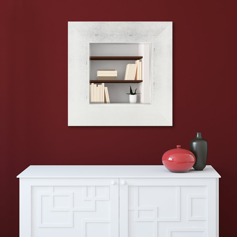 Square Leather Mirror, Silver/White