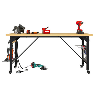 Aliceville 59.2'' W Manufactured Wood Top Height-Adjustable Workbench with Wheels
